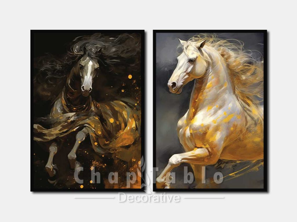 تابلو-نقاشی-مدرن-دو-تکه-طرح-اسب