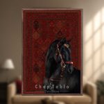 تابلو دکوراتیو اسب مشکی روی زمینه فرش سنتی ایرانی