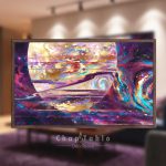 تابلو چاپی طرح galaxy با رنگ بنفش و طلایی روی کاغذ سیلک