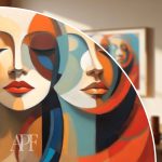 بزرگنمایی از خطوط نرم چهره در اثر چاپی رنگی مدرن